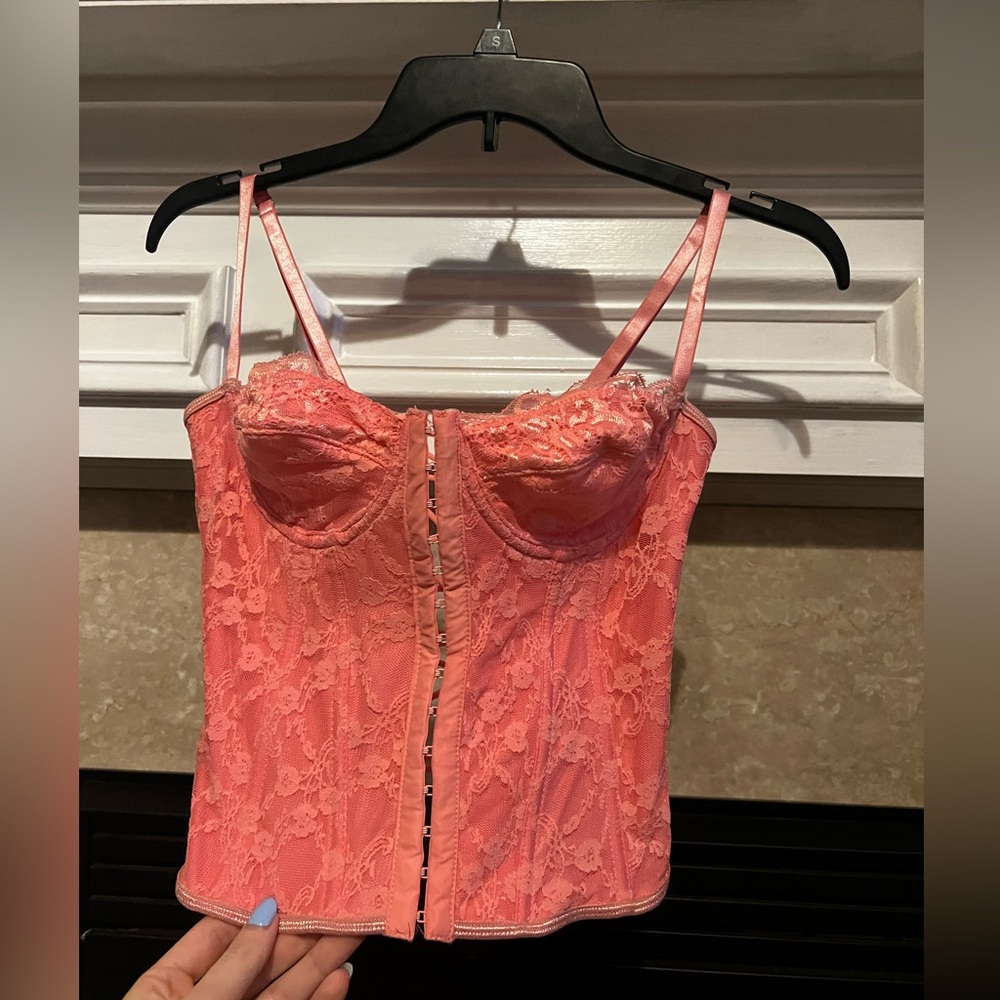 Lace Bustier Top in Coral Pink